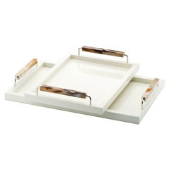 Isacco Tray in Lacquered Wood, Corno Italiano and Chromed Brass, Mod. 1793