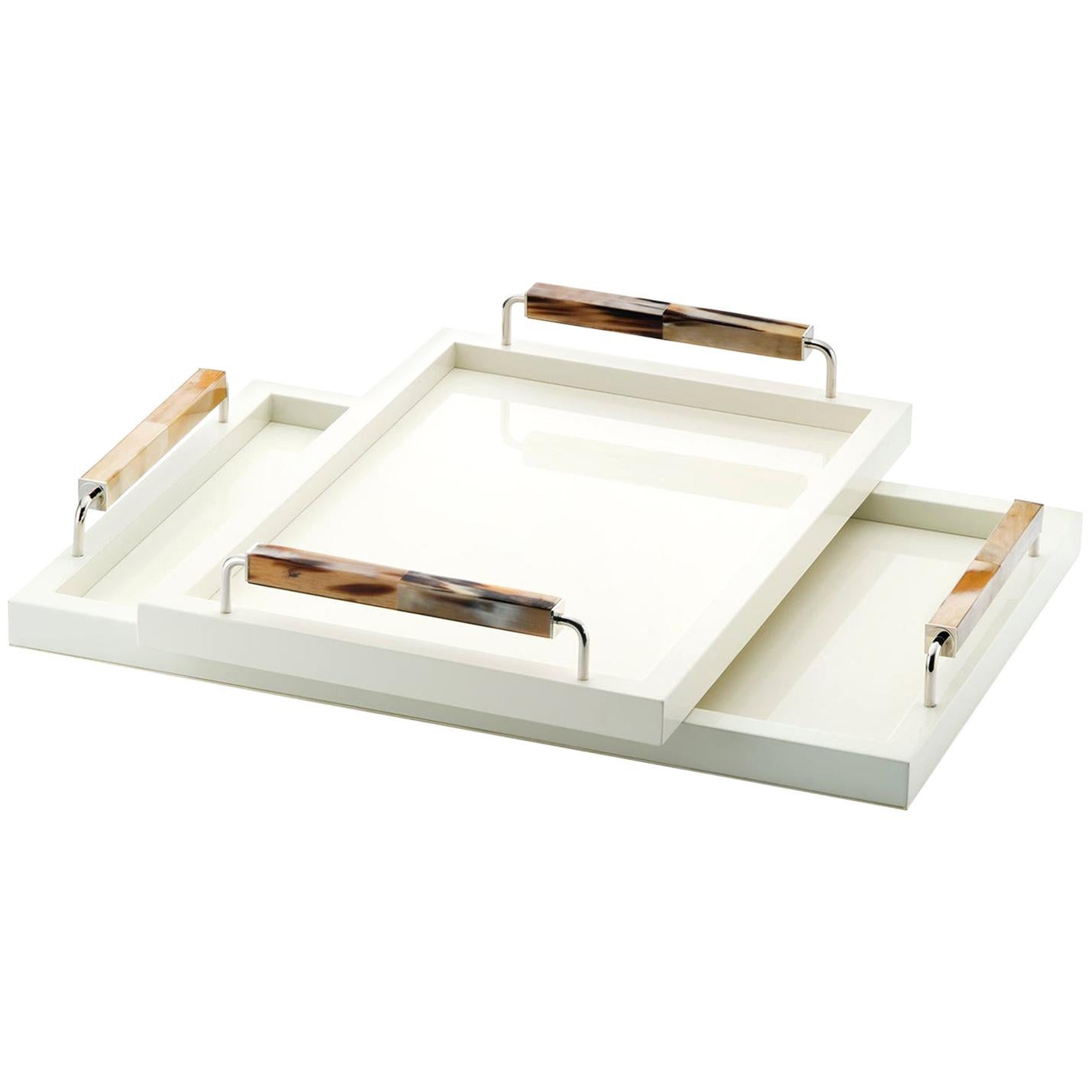 Isacco Tray in Lacquered Wood, Corno Italiano and Chromed Brass, Mod. 1792