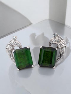 Isadora 1920s Platinum Earrings With Chrome Diopside And Diamonds Art Deco Drop