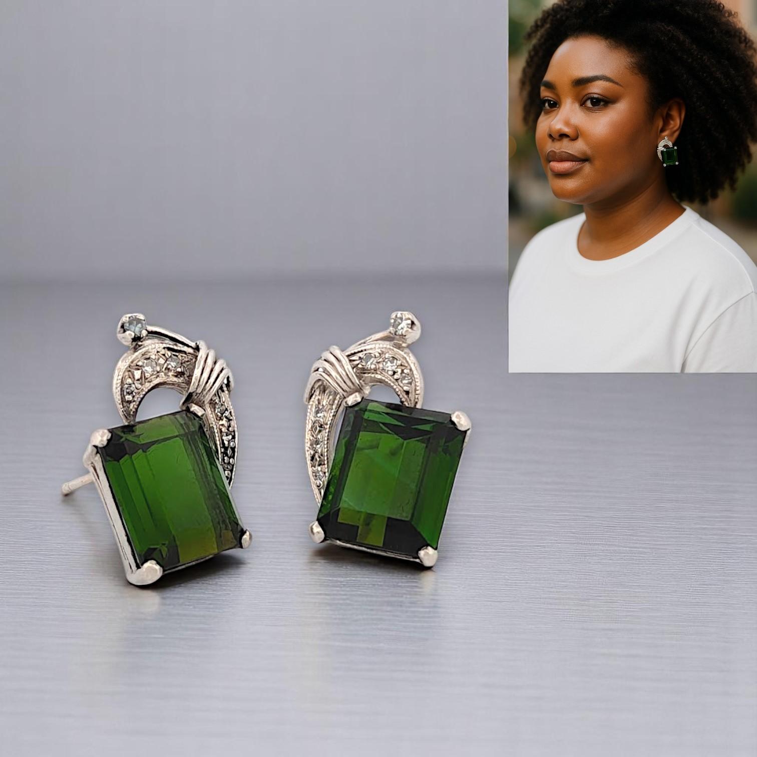 Isadora 1920s Boucles d'oreilles en platine avec diopside chromé et diamants Pendentif Art Déco Neuf - En vente à Greeneville, TN