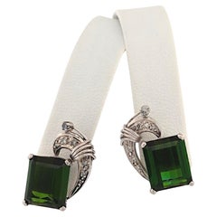 Isadora 1920s Platinum Earrings With Chrome Diopside And Diamonds Art Deco Drop