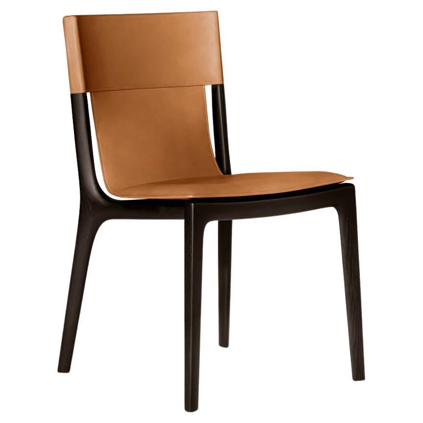Isadora Chair Cammello Saddle Extra leather Light Brown wengé finishes legs For Sale