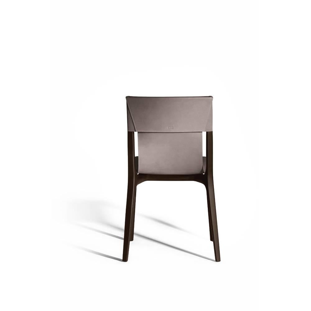Modern Isadora Chair Polvere Saddle Extra Leather Grey and Wengé Finishes Legs For Sale