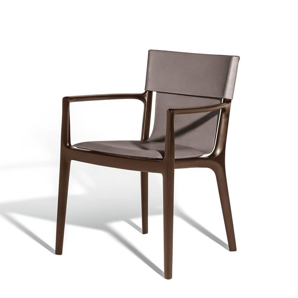 Italian Isadora Chair with arms Polvere Saddle Extra leather Grey For Sale