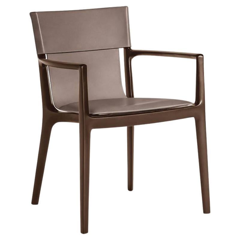 Isadora Chair with arms Polvere Saddle Extra leather Grey For Sale