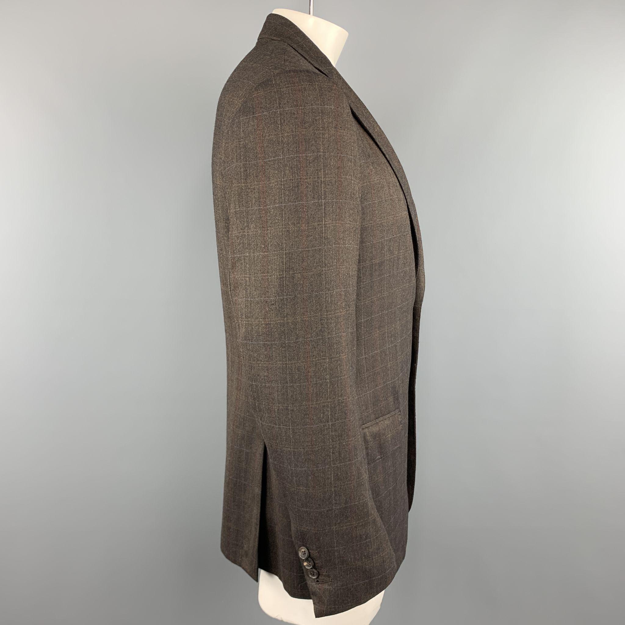Gray ISAIA 42 Brown Plaid Wool Notch Lapel Sport Coat / Blazer / Jacket