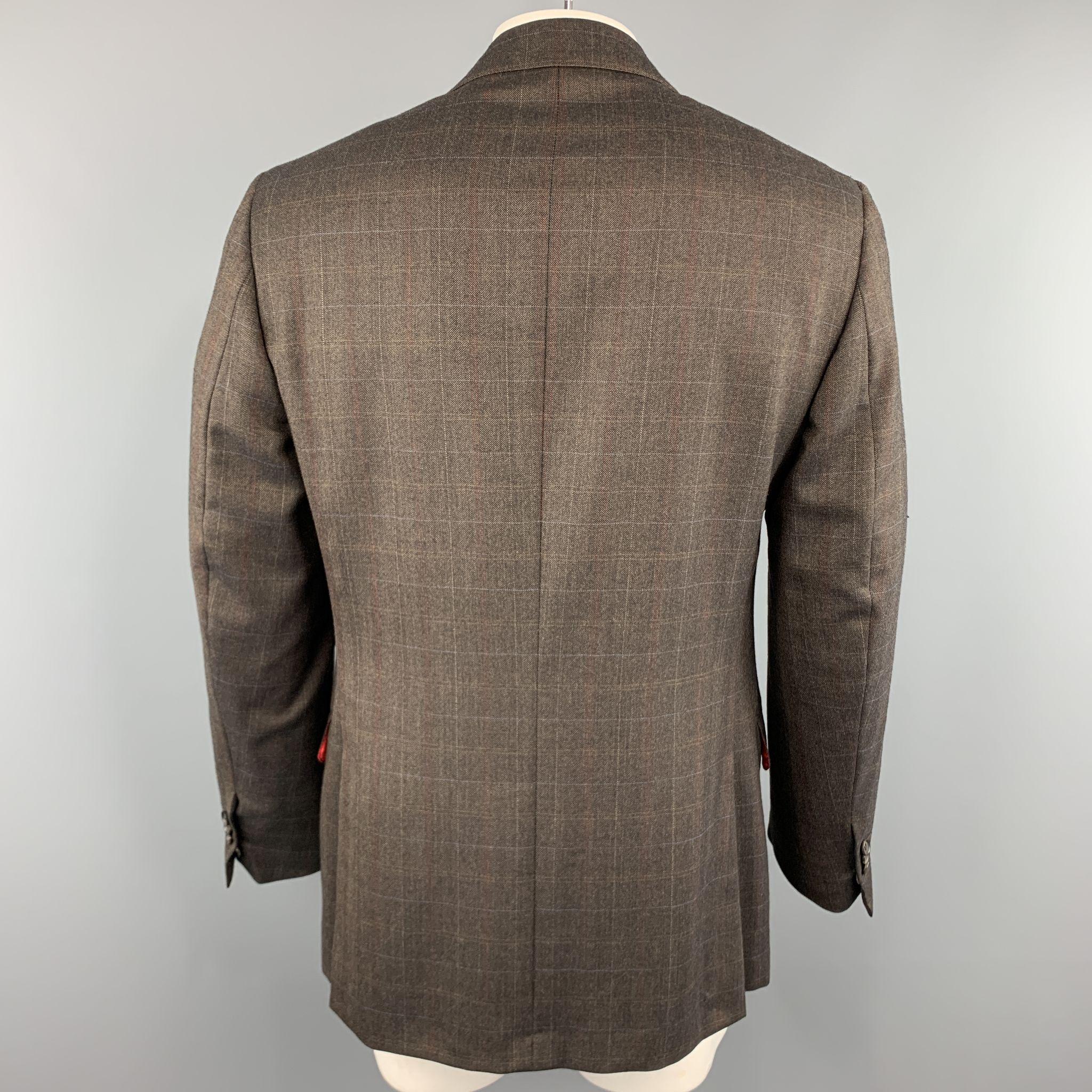 ISAIA 42 Brown Plaid Wool Notch Lapel Sport Coat / Blazer / Jacket In Excellent Condition In San Francisco, CA