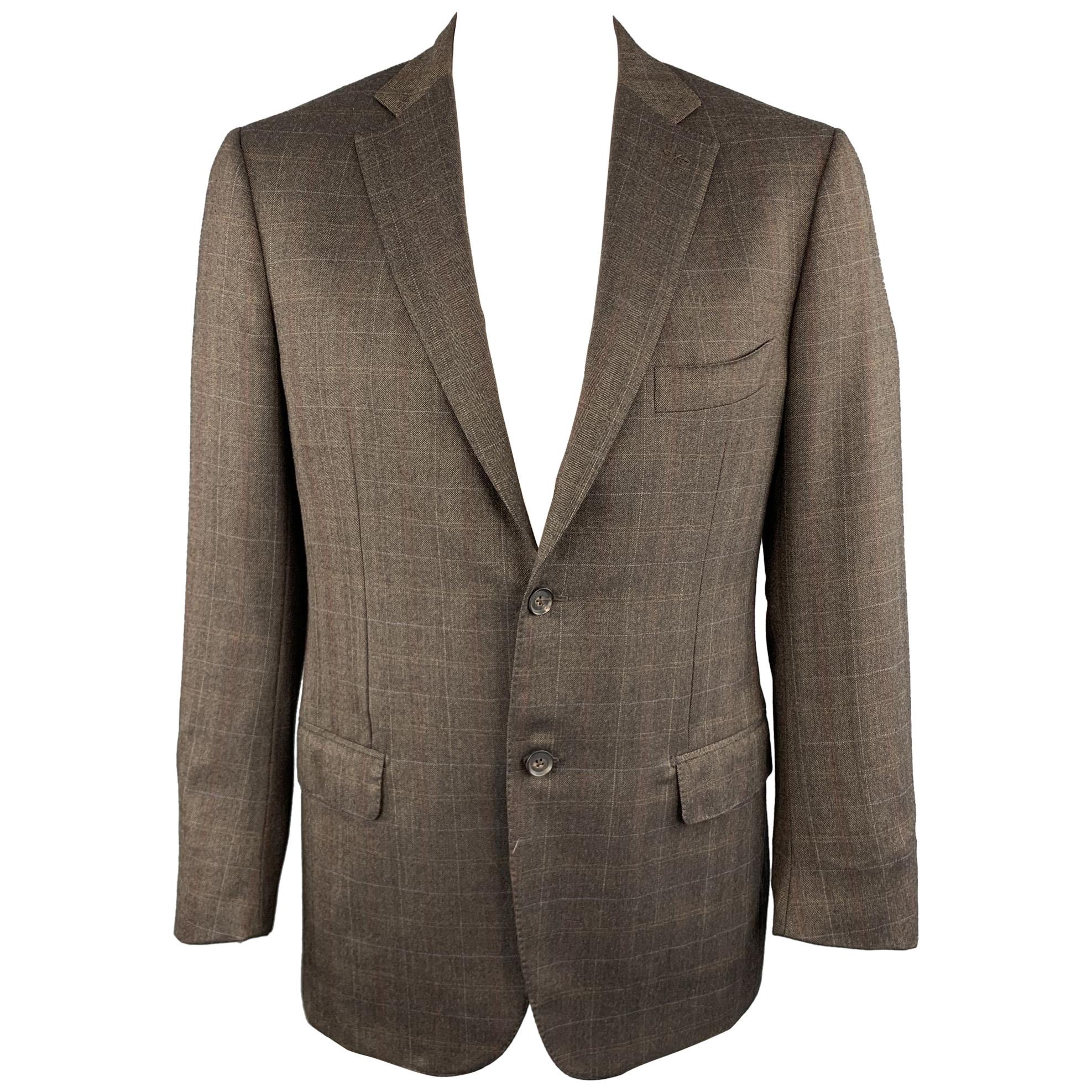 ISAIA 42 Brown Plaid Wool Notch Lapel Sport Coat / Blazer / Jacket