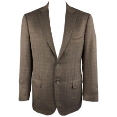 ISAIA 42 Braun kariert Wolle Notch Revers Sport Mantel / Blazer / Jacke