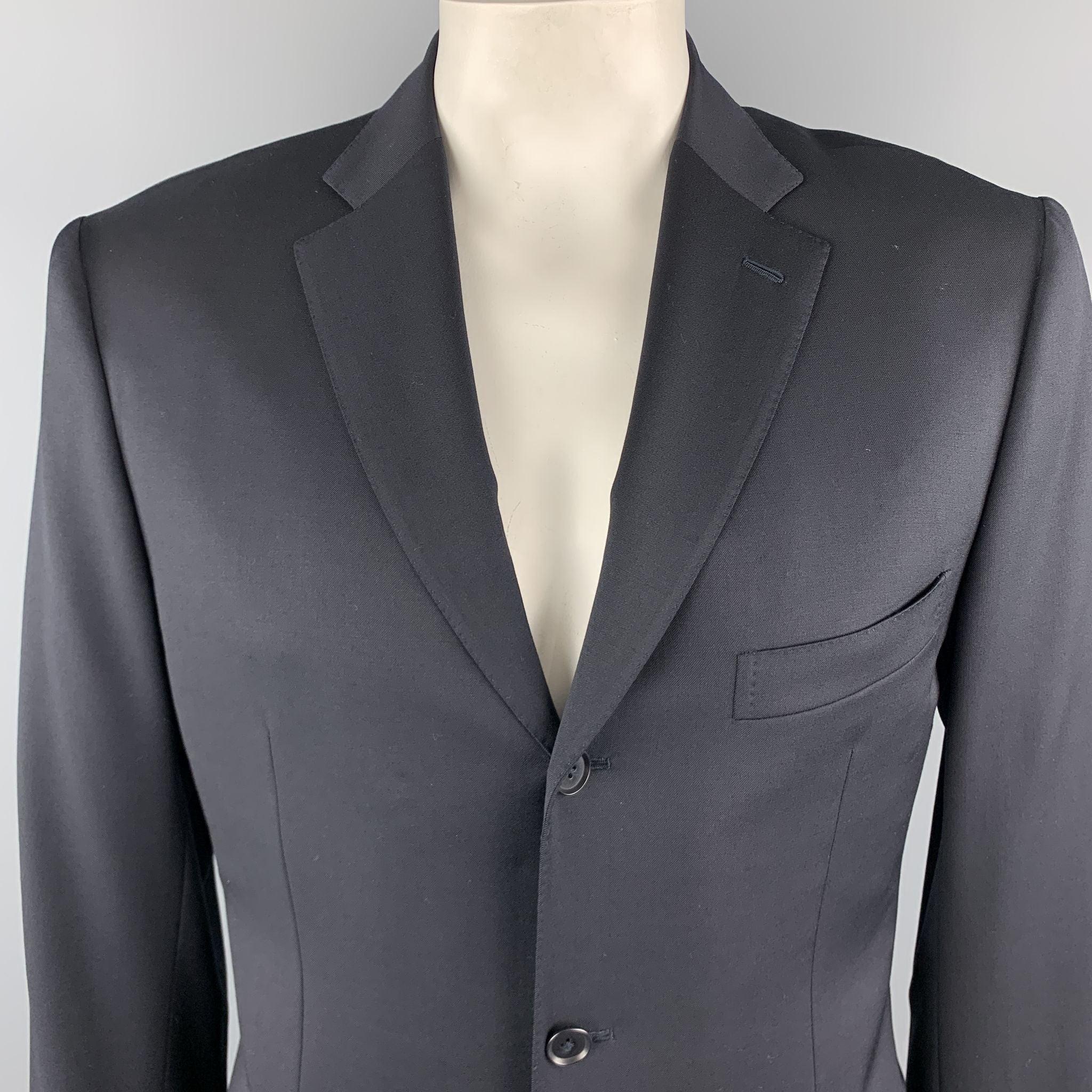 ISAIA 42 Long Black Wool Notch Lapel  Sport Coat In Excellent Condition For Sale In San Francisco, CA
