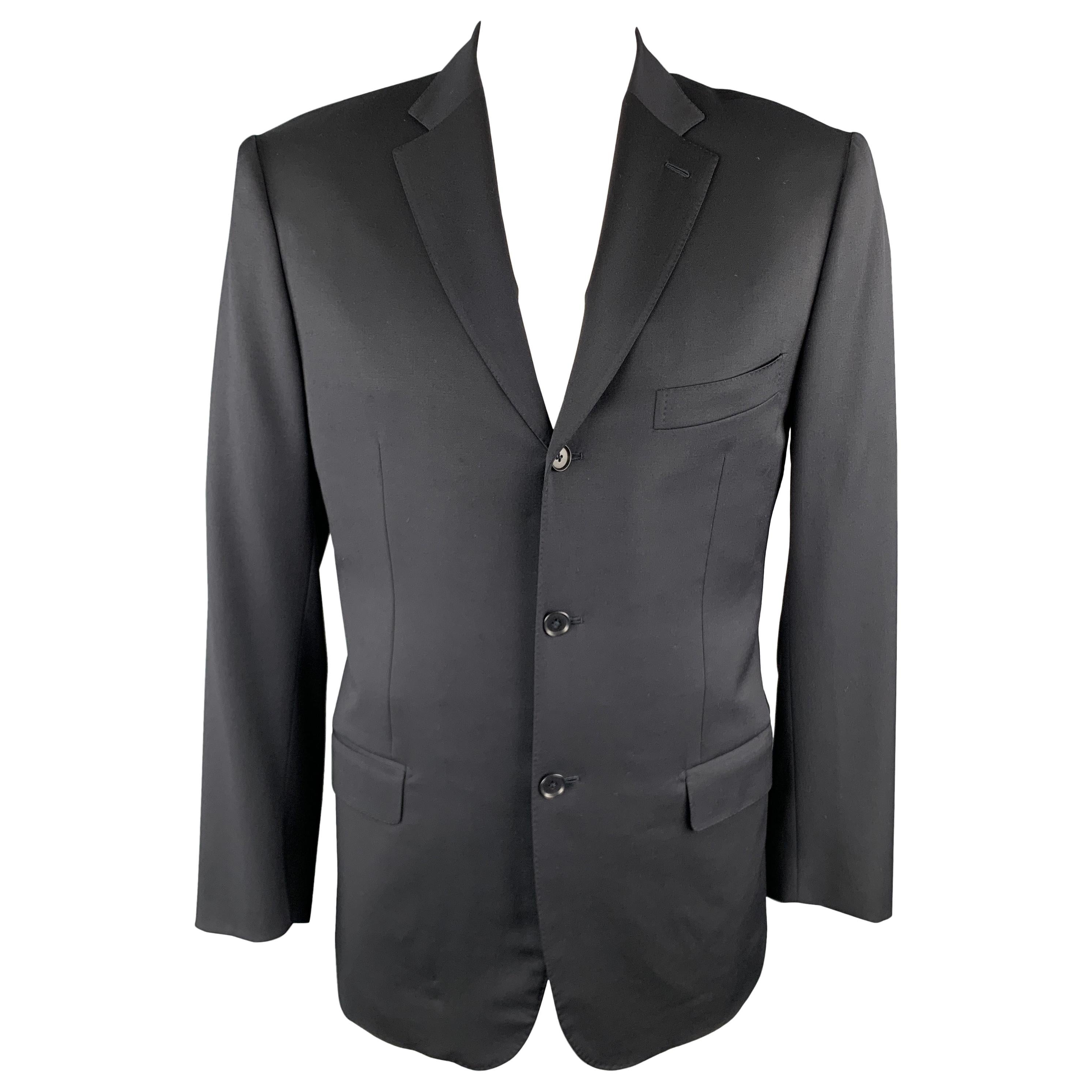 ISAIA 42 Long Black Wool Notch Lapel Sport Coat For Sale at 1stDibs