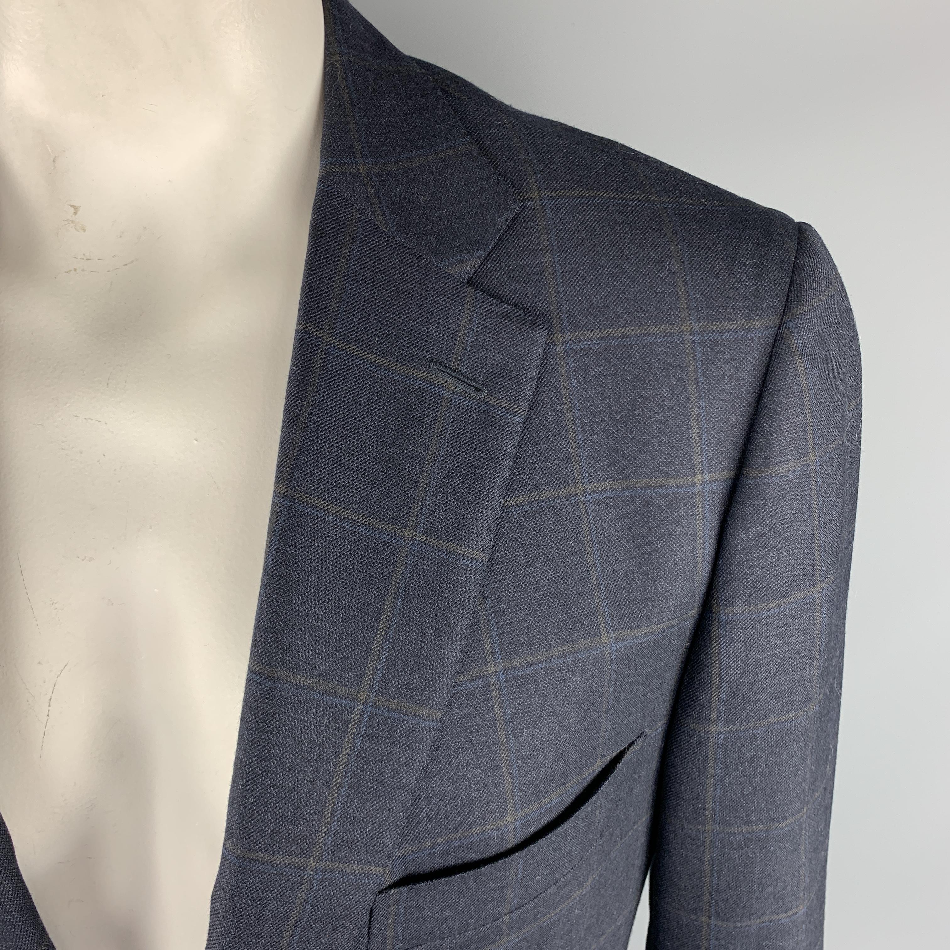 Black ISAIA 48 Navy Window Pane Wool Notch Lapel Sport Coat