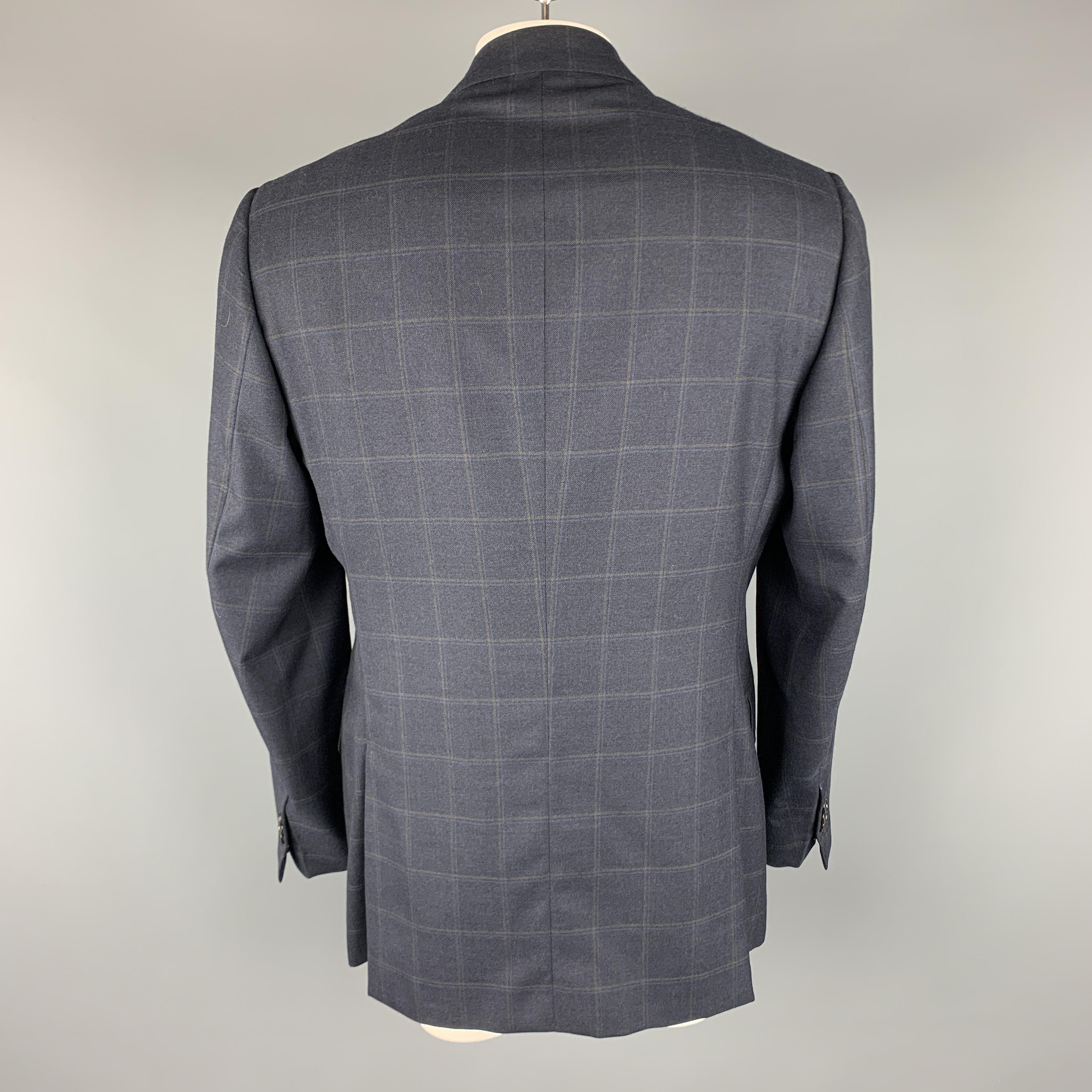 ISAIA 48 Navy Window Pane Wool Notch Lapel Sport Coat In Excellent Condition In San Francisco, CA