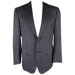 ISAIA 48 Navy Window Pane Wool Notch Lapel Sport Coat