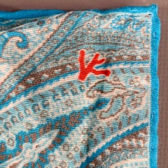 ISAIA Pañuelo de bolsillo de seda de algodón con estampado paisley azul aguamarina