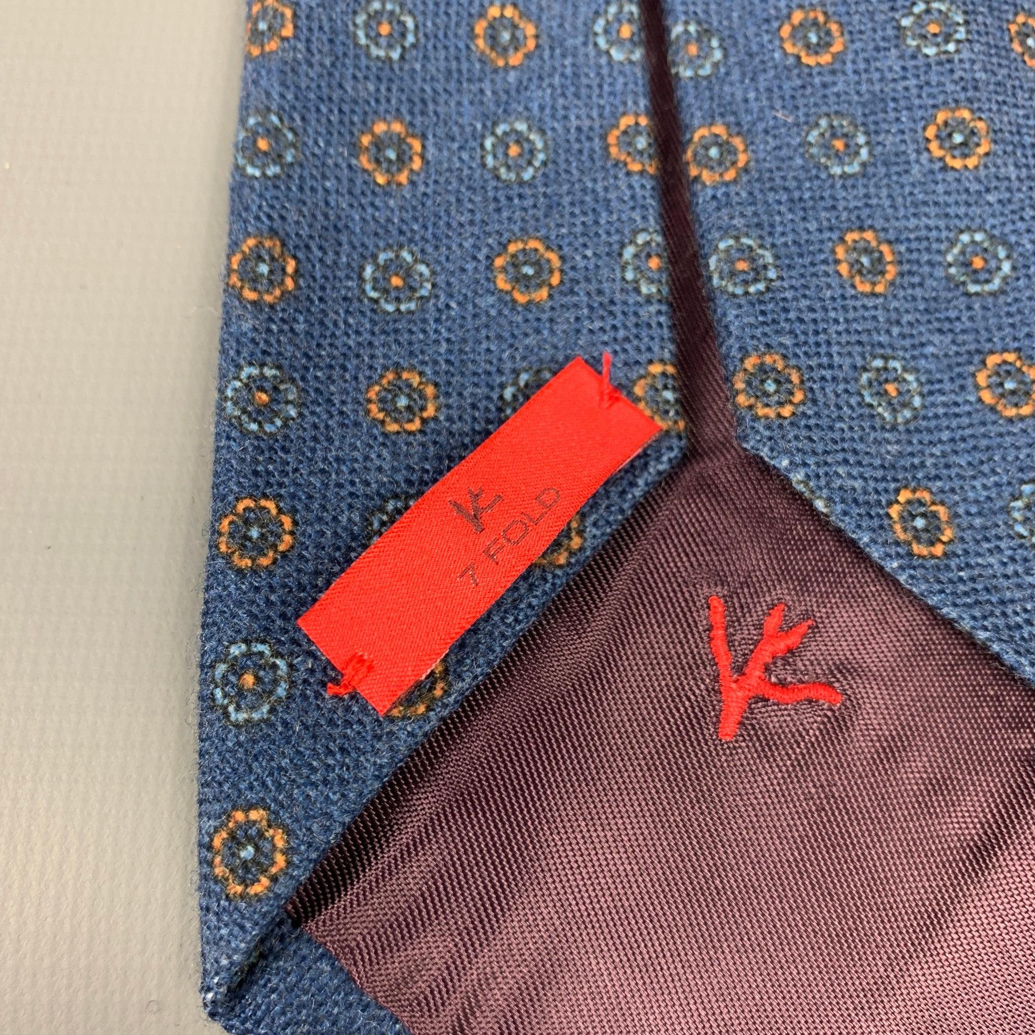 ISAIA Blue & Yellow Floral Wool Tie In Good Condition For Sale In San Francisco, CA