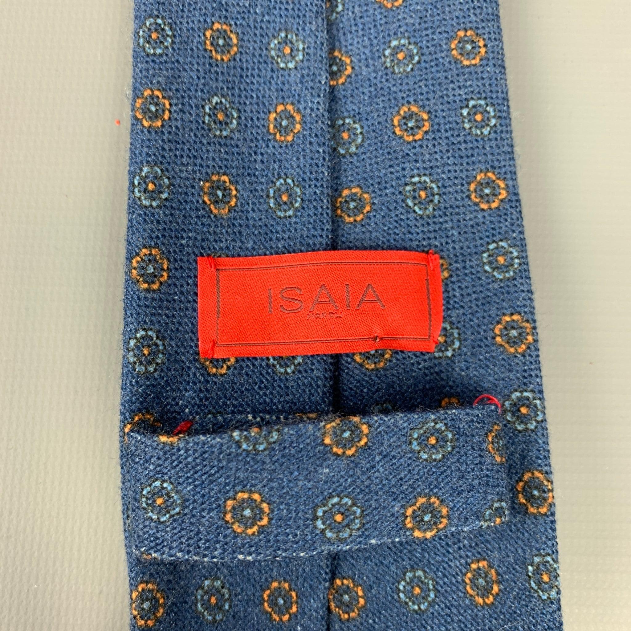 Men's ISAIA Blue & Yellow Floral Wool Tie For Sale