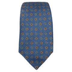Cravatta in lana floreale blu e gialla ISAIA