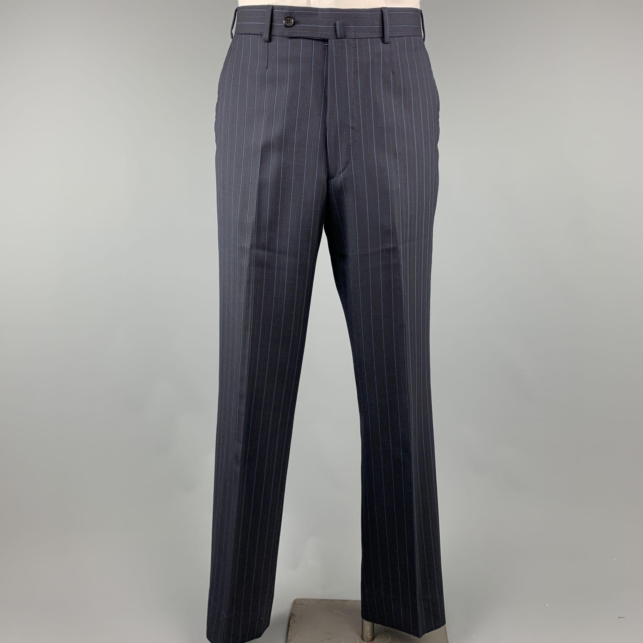 Black ISAIA Chest Size 40 Long Stripe Navy Wool 32 34 Peak Lapel Suit
