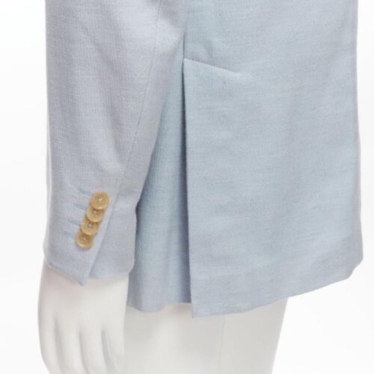 ISAIA Dustin 100% cotton light blue topstitch collar 3 pockets blazer IT50 L
Reference: JSLE/A00061
Brand: Isaia
Model: Dustin
Material: Cotton
Color: Blue
Pattern: Solid
Closure: Button
Lining: Blue Cupro
Extra Details: Double vent back. Topstitch