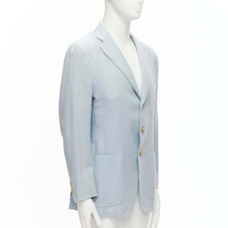 Gray ISAIA Dustin 100% cotton light blue topstitch collar 3 pockets blazer IT50 L For Sale