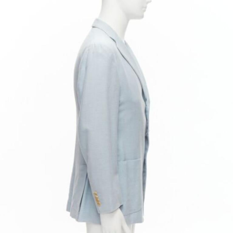 ISAIA Dustin 100% cotton light blue topstitch collar 3 pockets blazer IT50 L In Good Condition For Sale In Hong Kong, NT