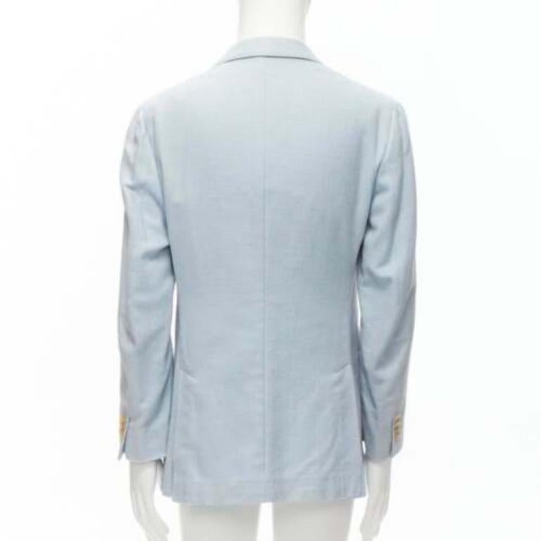 Men's ISAIA Dustin 100% cotton light blue topstitch collar 3 pockets blazer IT50 L For Sale