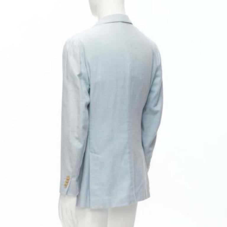ISAIA Dustin 100% cotton light blue topstitch collar 3 pockets blazer IT50 L For Sale 1