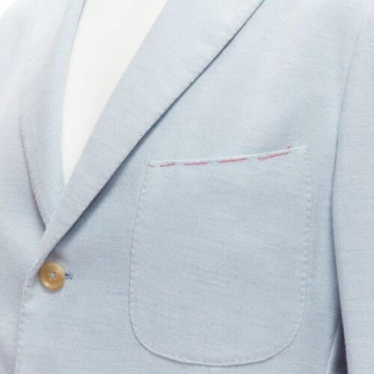 ISAIA Dustin 100% cotton light blue topstitch collar 3 pockets blazer IT50 L For Sale 2