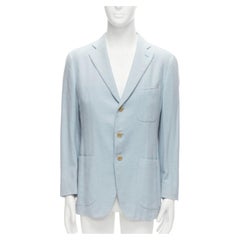 ISAIA Dustin 100% cotton light blue topstitch collar 3 pockets blazer IT50 L