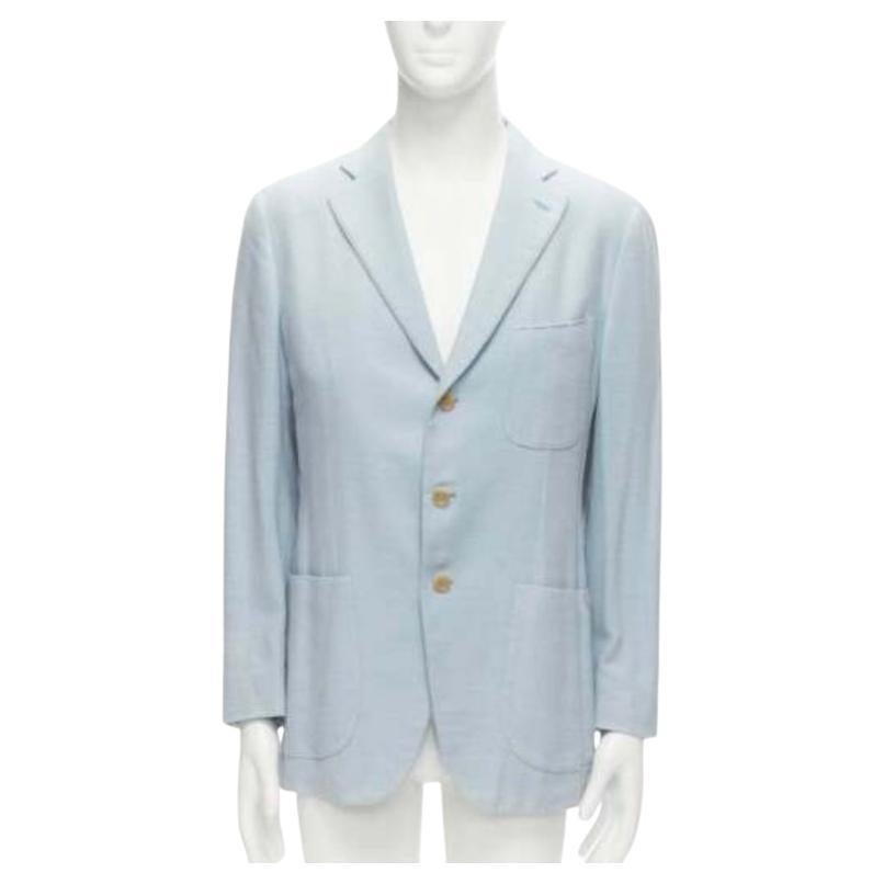 ISAIA Dustin 100% cotton light blue topstitch collar 3 pockets blazer IT50 L For Sale