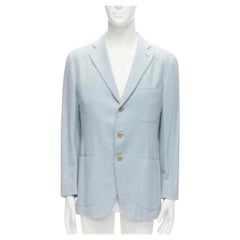 ISAIA Dustin 100% algodón azul claro cuello pespunteado 3 bolsillos blazer IT50 L
