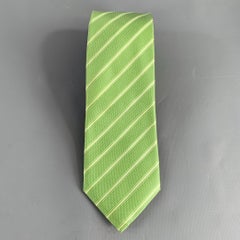 Corbata de seda a rayas diagonales ISAIA Verde Blanco