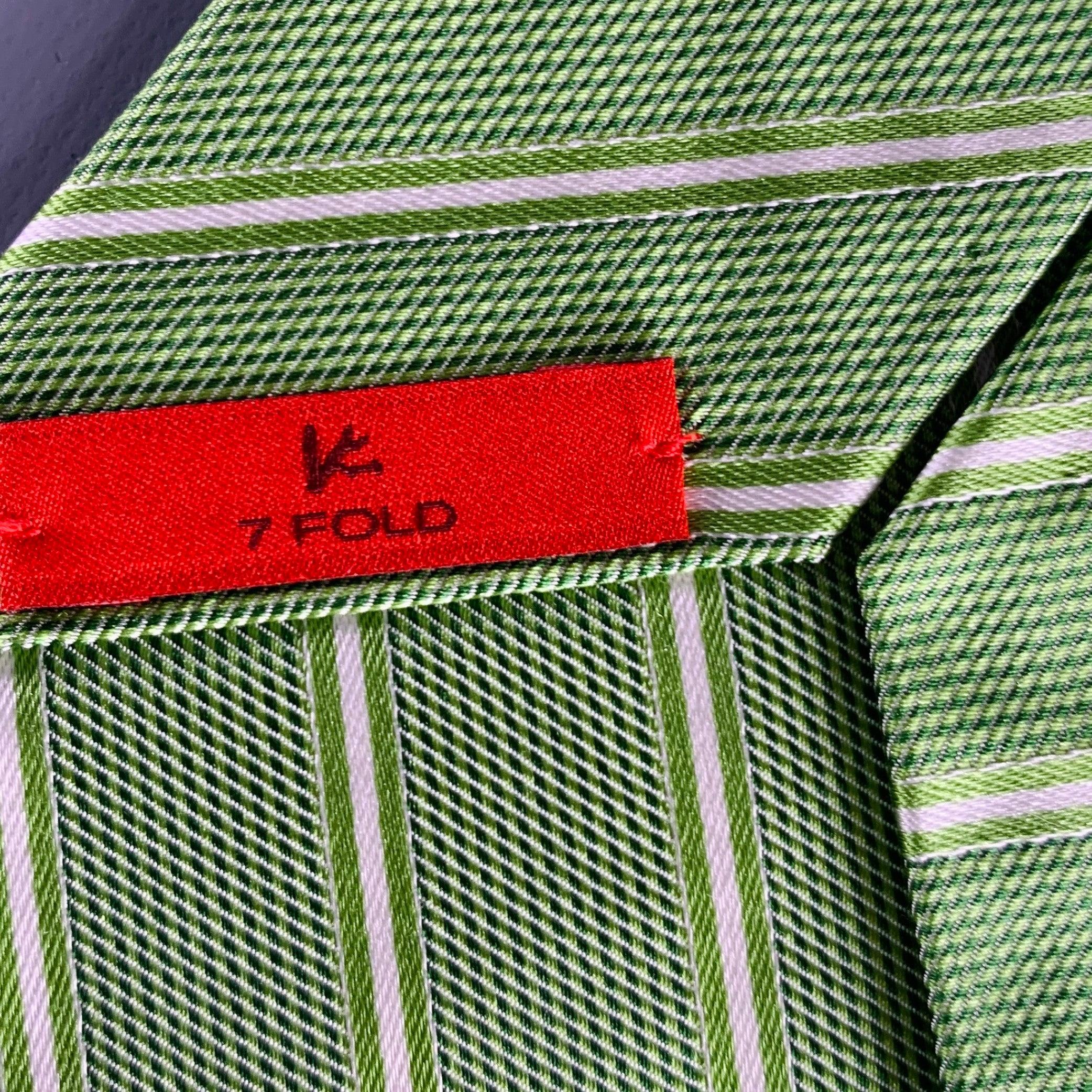 Men's ISAIA Green White Diagonal Stripe Silk Tie For Sale