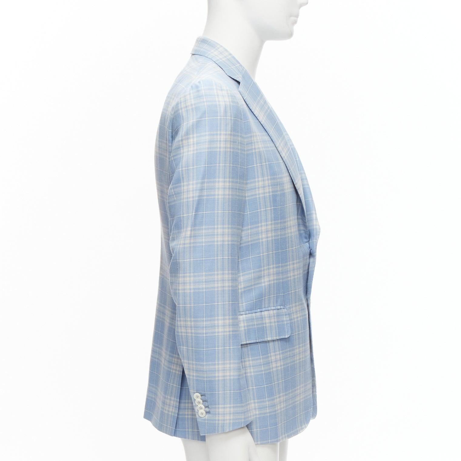 ISAIA Gregory blue check wool cashmere silk linen 2 pocket blazer IT48 M In Excellent Condition In Hong Kong, NT