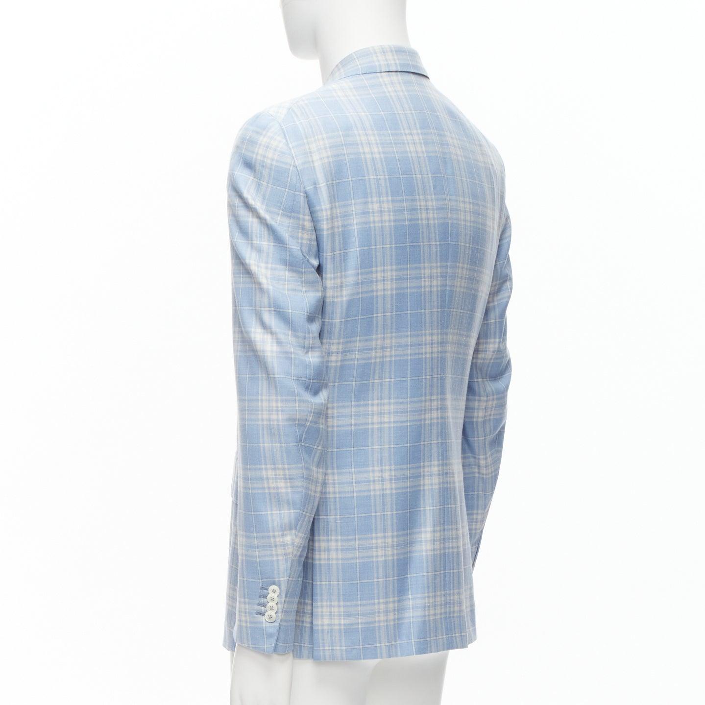 ISAIA Gregory blue check wool cashmere silk linen 2 pocket blazer IT48 M 1