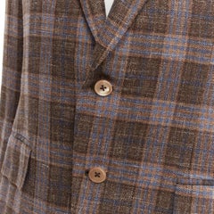 ISAIA Gregory brown check wool silk linen 2 pockets blazer jacket IT50 L