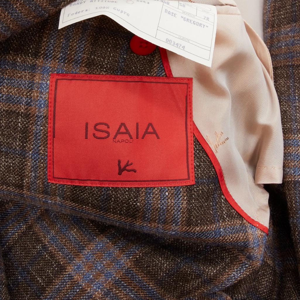 ISAIA Gregory brown check wool silk linen 2 pockets blazer jacket IT50 L 4