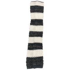 ISAIA Grey & White Striped Cotton / Linen Knit Skinny Tie