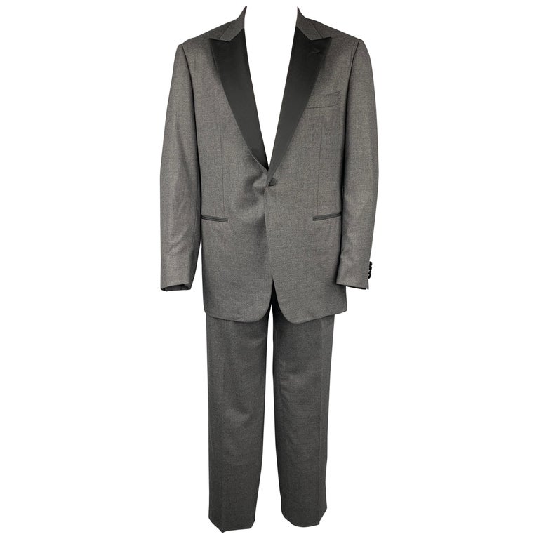 ISAIA 48 Long Brown Window Pane Wool Single Breasted 2 Button Suit For Sale  at 1stDibs