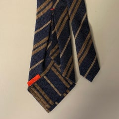 ISAIA Navy Brown Stripe Silk  Wool Tie