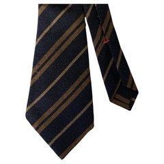 ISAIA Navy Brown Stripe Silk  Wool Tie