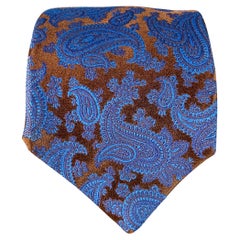 ISAIA Einheitsgröße Blau Braun Paisley Jacquard Seidenkrawatte