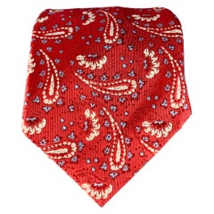 ISAIA Red White Paisley Jacquard Silk Tie