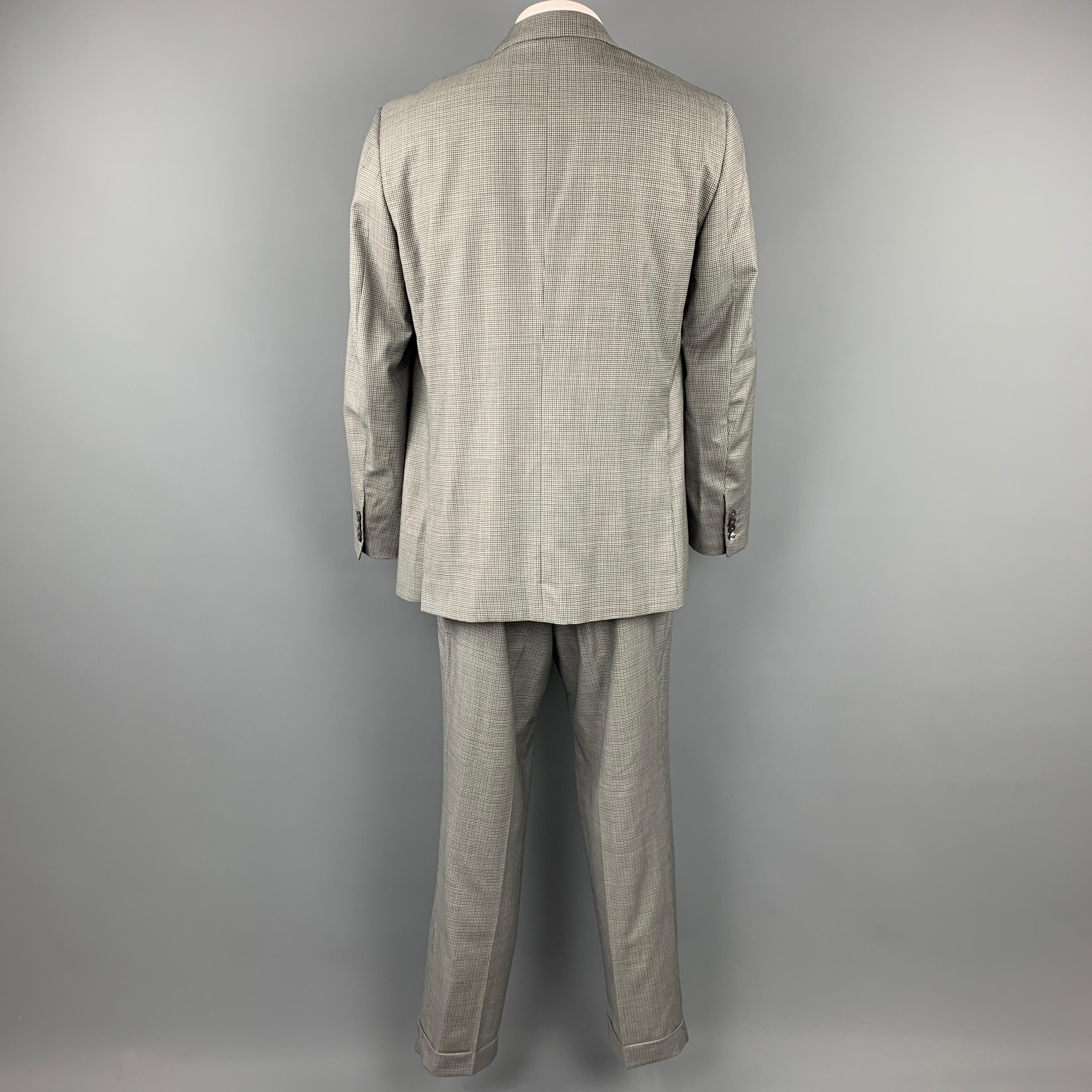 Gray ISAIA Regular Size 48 Light Green & Black Plaid Wool Notch Lapel Suit
