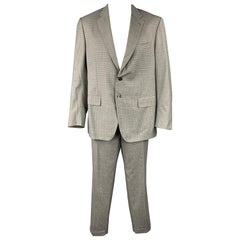 ISAIA Regular Size 48 Light Green & Black Plaid Wool Notch Lapel Suit