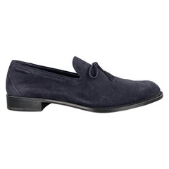 ISAIA Size 10 Navy Suede Woven Bow Dress Loafers