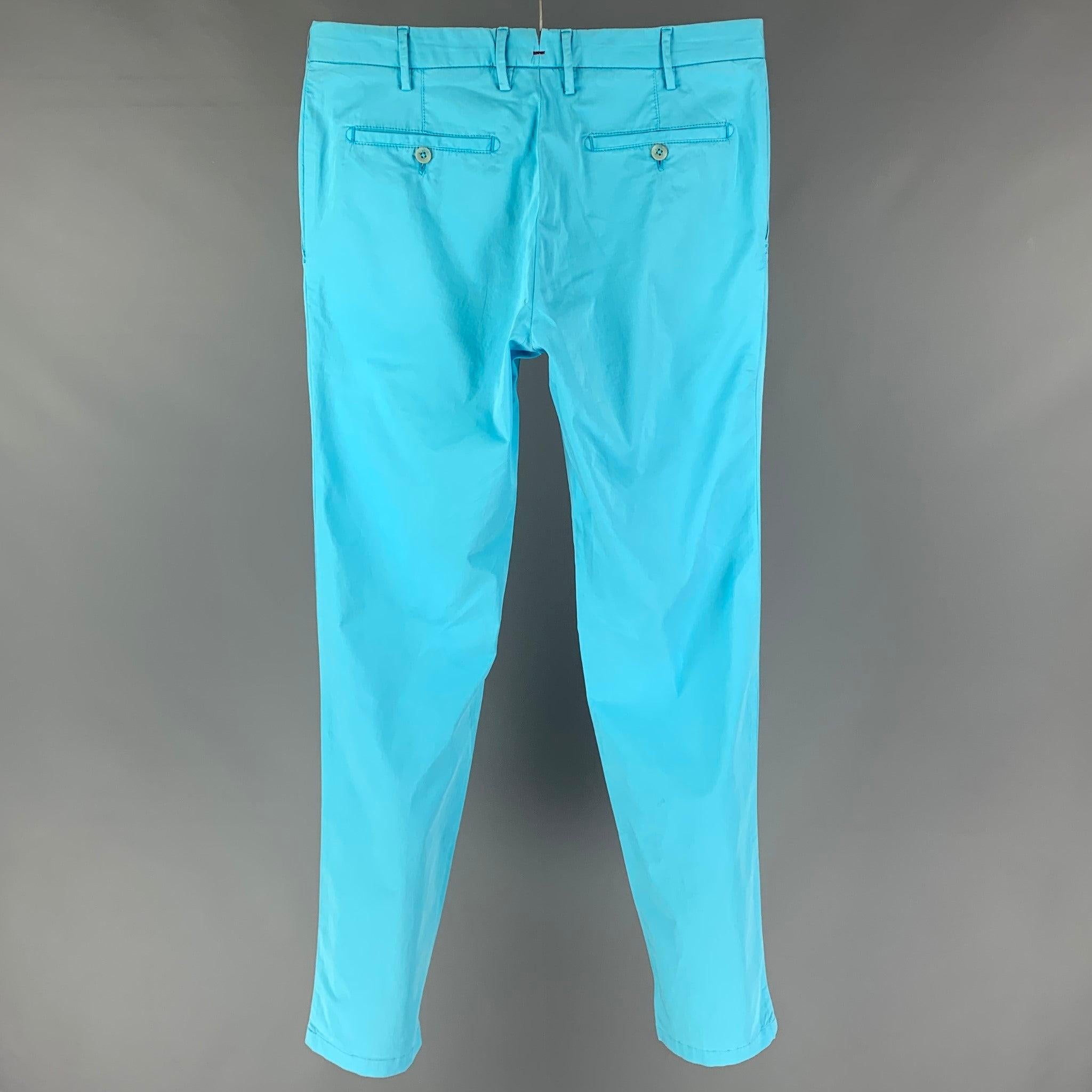ISAIA Size 32 Aqua Cotton Zip Fly Casual Pants In Excellent Condition For Sale In San Francisco, CA