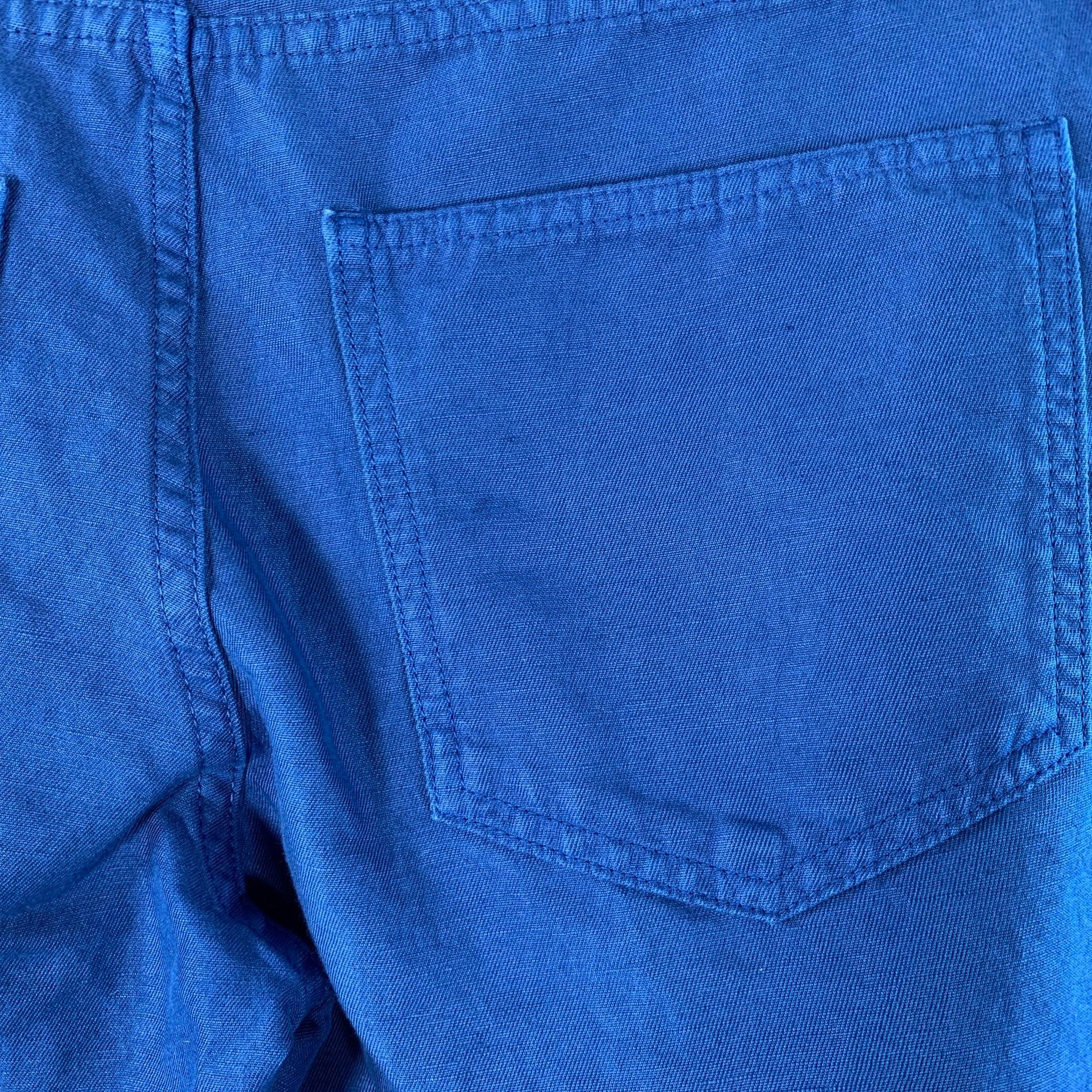 Isaia Taglia 32 Blu Cotone Lino Cinque Tasche Tapered Zip Fly Pantaloni Casual In condizioni buone in vendita a San Francisco, CA