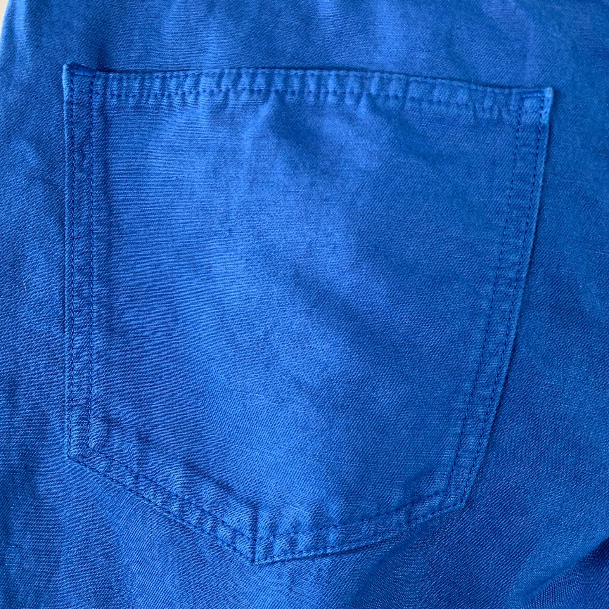 Uomo Isaia Taglia 32 Blu Cotone Lino Cinque Tasche Tapered Zip Fly Pantaloni Casual in vendita